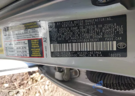 2011 Toyota Avalon Limited из США, поврежденный, VIN 4T1BK3DB5BU419291